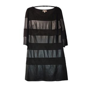 GB black velvet & faux leather striped 3/4 length sleeve dress